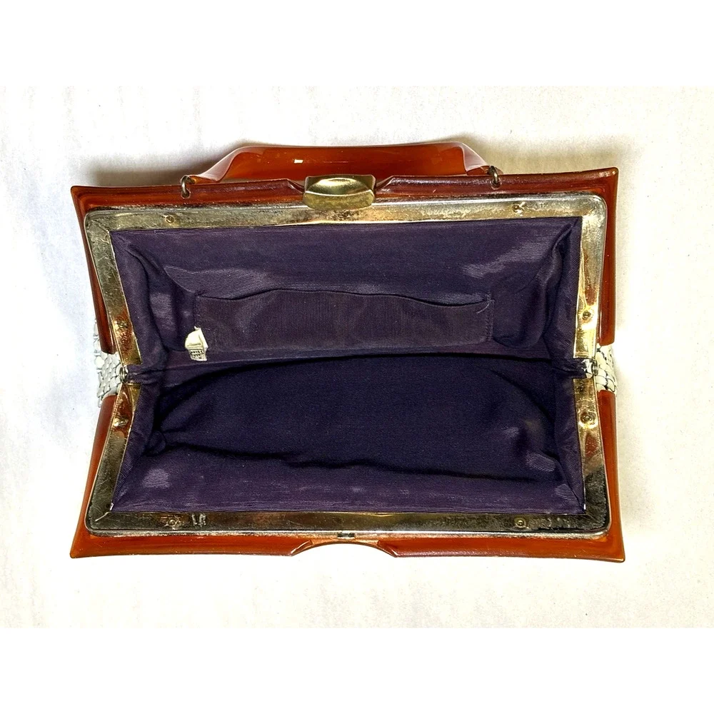 Vintage Whiting & Davis Mesh Handbag Lucite Handle Clasp Purse 10x6x3